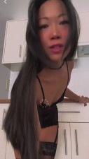 Asianfoxyvip Has Her Pussy Peeking Out Under Black Lingerie