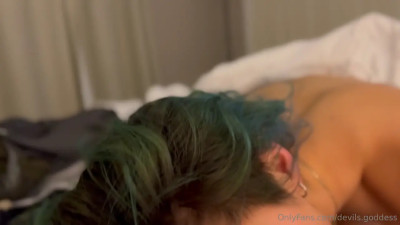 Devils.Goddess Deepthroats Huge Cock On Bed